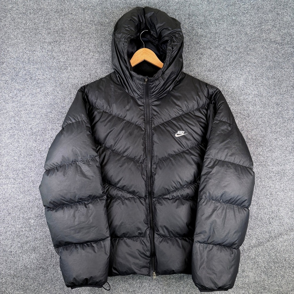 Nike Windrunner Down Jacket Mens L Black Full Zip Puffer Goose Therma Fit HQ7790